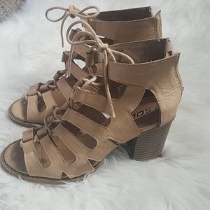 Tan Lace Up Heeled Sandals